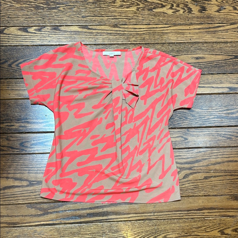 LOFT Women's Blouse in Coral and Tan